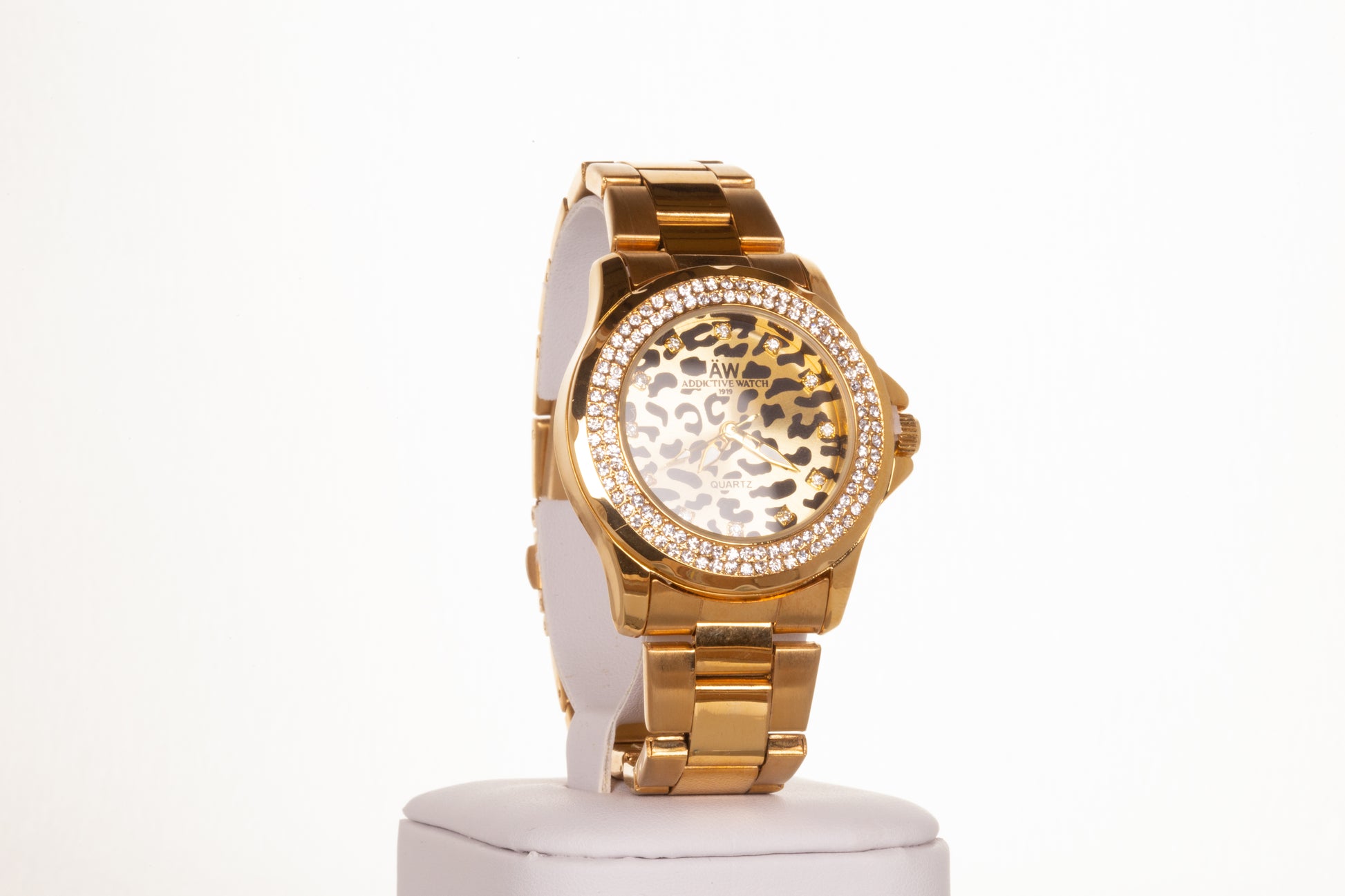 YELLOW GOLD, woman alloy AW watch with leopard dial, and quartz crystals with Gift box, 20 cm 2 