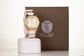 YELLOW GOLD and white strap woman alloy CUSSI watch with quartz crystals around the dial with Gift box