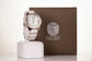 SILVER and white strap woman alloy CUSSI watch with quartz crystals around the dial with Gift box, 17 cm