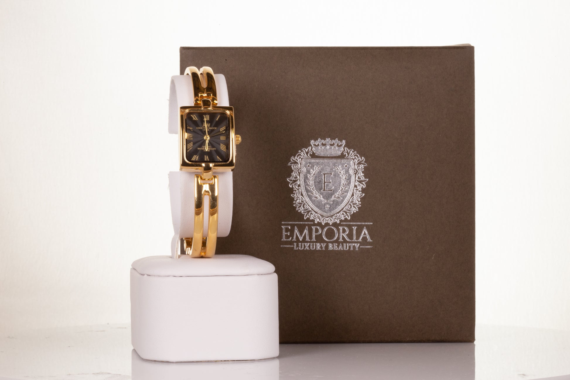 YELLOW GOLD woman alloy AW watch, with black dial, roman numbers with Gift box, 18 cm 1 