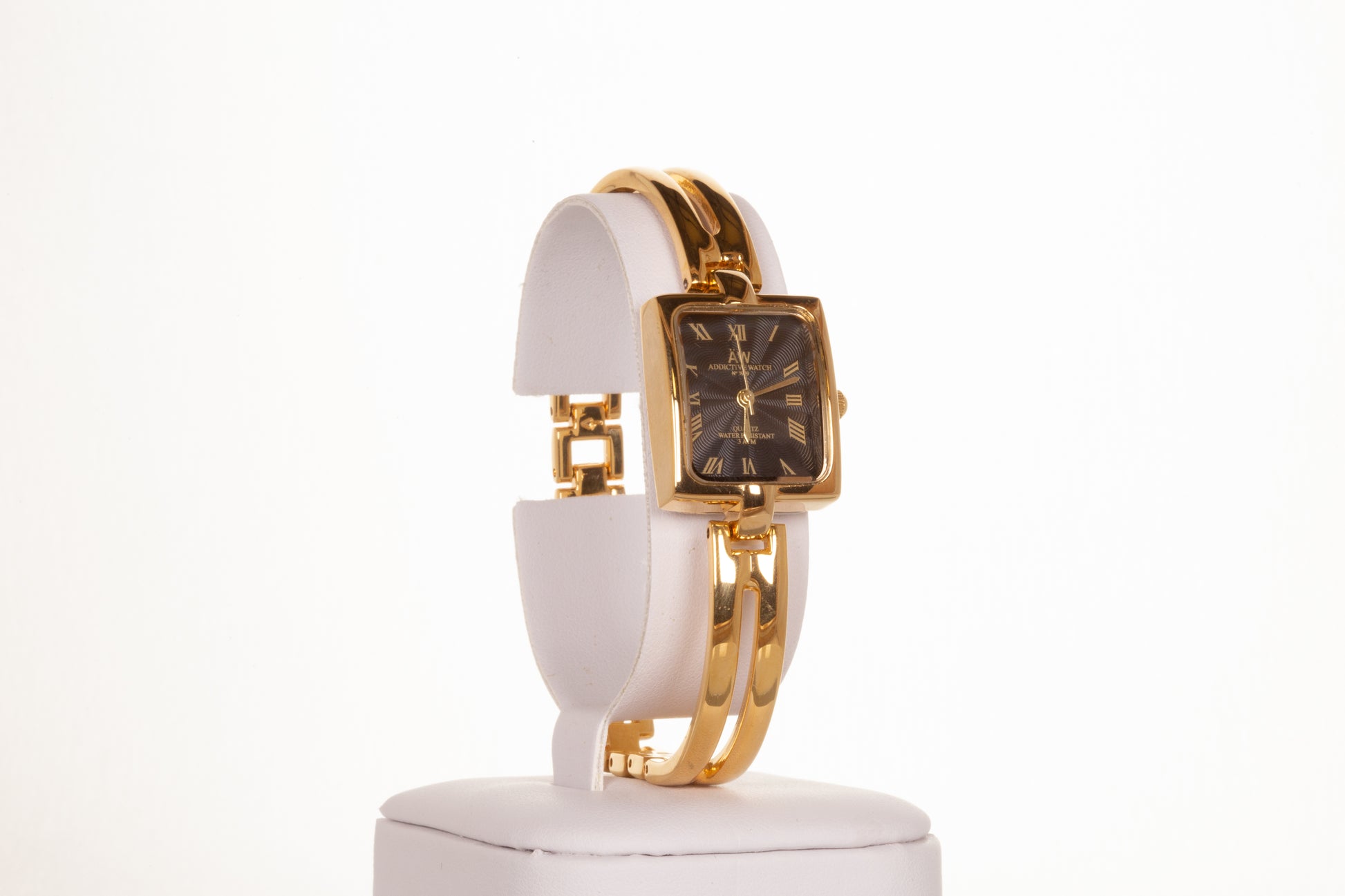 YELLOW GOLD woman alloy AW watch, with black dial, roman numbers with Gift box, 18 cm 2 