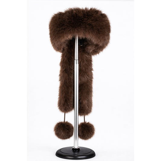 Braune Wintermütze aus Kunstfell mit Schal – Einheitsgröße