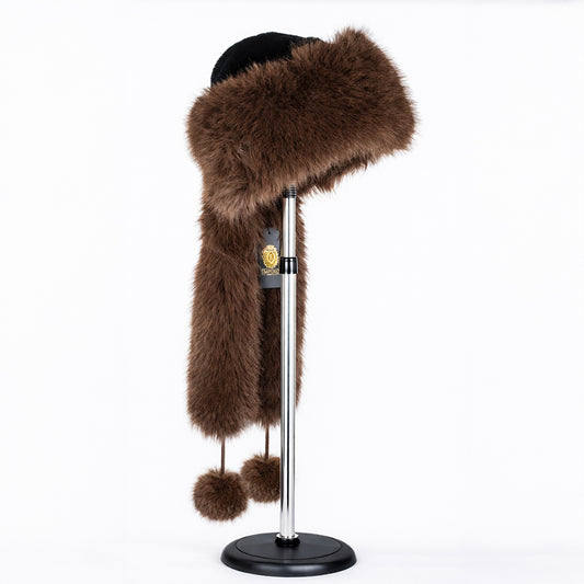 Braune Wintermütze aus Kunstfell mit Schal – Einheitsgröße