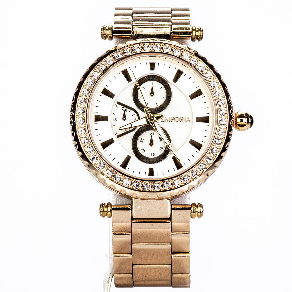 Uhr aus goldplattierter Legierung mit weißem Emporia® Kristall 2 