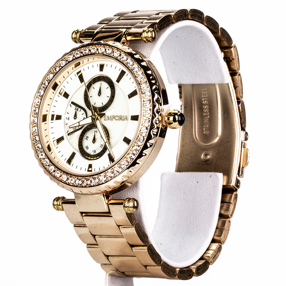 Uhr aus goldplattierter Legierung mit weißem Emporia® Kristall