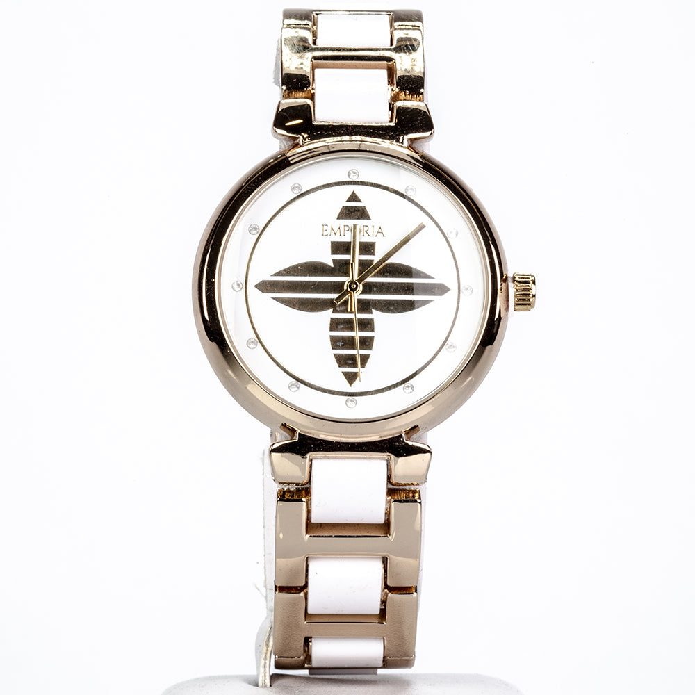Uhr aus goldplattierter Legierung mit weißem Emporia® Kristall 2 