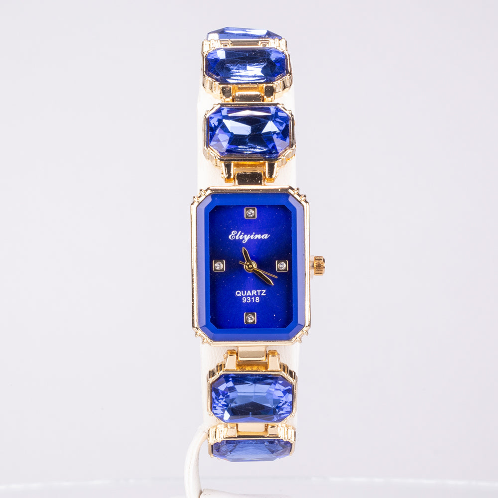 Uhr aus goldplattierter Legierung mit blauem Emporia®-Kristall 2 