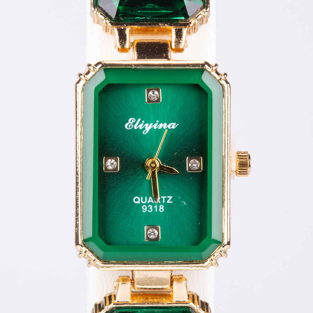 Uhr aus goldplattierter Legierung mit grünem Emporia® Kristall 3 