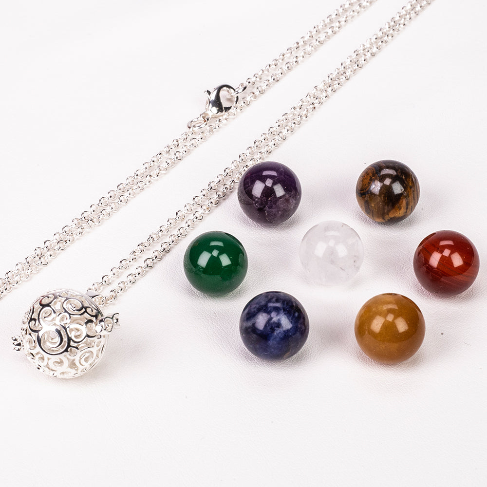 Halskette aus goldplattierter Legierung mit Amethyst und klarem Quarz 7 