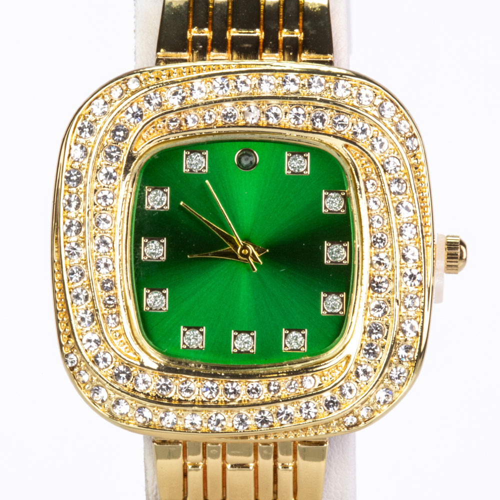 Uhr aus goldplattierter Legierung mit Smaragd und weißem Emporia® Kristall