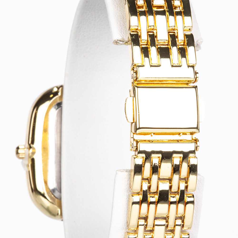 Uhr aus goldplattierter Legierung mit Rubin und weißem Emporia® Kristall