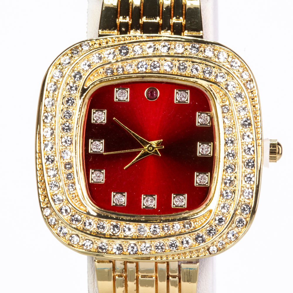 Uhr aus goldplattierter Legierung mit Rubin und weißem Emporia® Kristall 4 