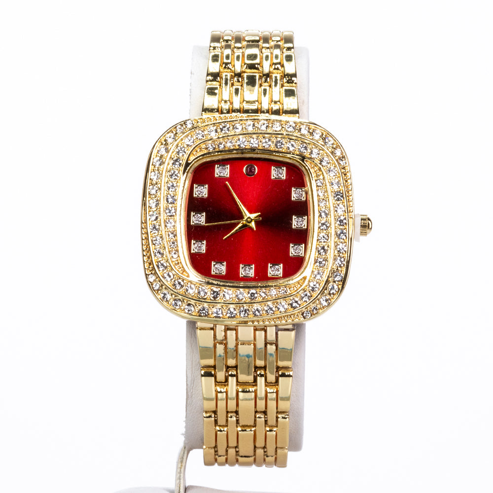 Uhr aus goldplattierter Legierung mit Rubin und weißem Emporia® Kristall 6 