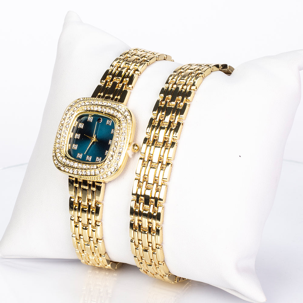 Uhr aus goldplattierter Legierung mit Saphir und weißem Emporia® Kristall