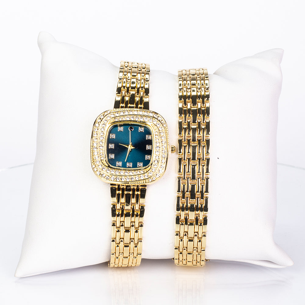 Uhr aus goldplattierter Legierung mit Saphir und weißem Emporia® Kristall 2 