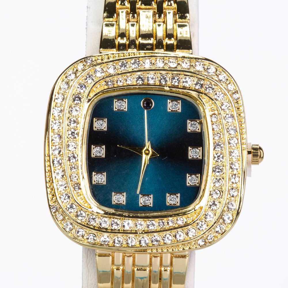 Uhr aus goldplattierter Legierung mit Saphir und weißem Emporia® Kristall