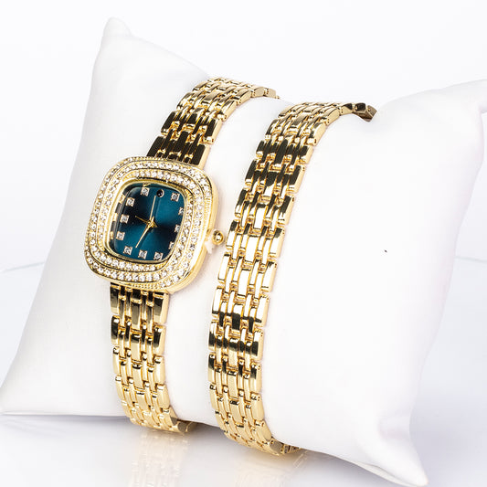 Uhr aus goldplattierter Legierung mit Saphir und weißem Emporia® Kristall