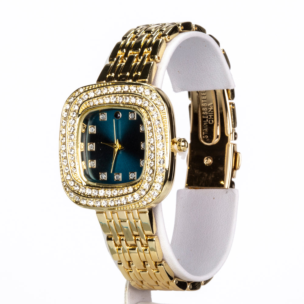 Uhr aus goldplattierter Legierung mit Saphir und weißem Emporia® Kristall