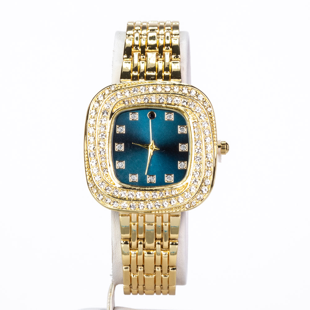 Uhr aus goldplattierter Legierung mit Saphir und weißem Emporia® Kristall