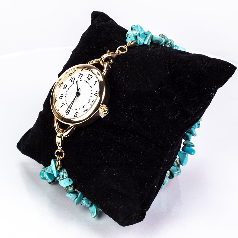Uhr aus goldplattierter Legierung mit Türkis und Amethyst 14 