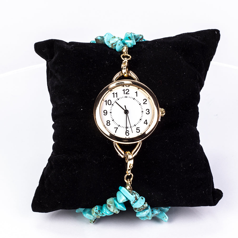 Uhr aus goldplattierter Legierung mit Türkis und Amethyst 15 