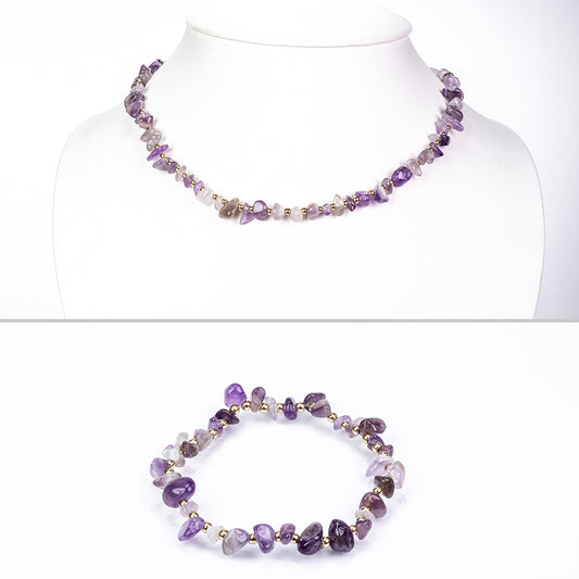 Schmuckgarnitur aus aus goldplattierter Legierung mit Amethyst