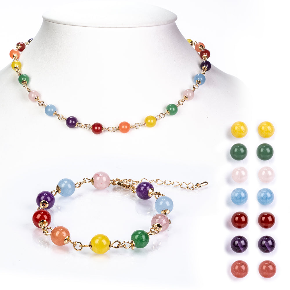 Schmuckgarnitur aus aus goldplattierter Legierung mit rotem Achat und Amethyst