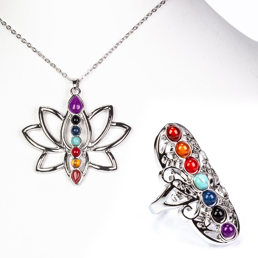 Schmuckgarnitur aus aus goldplattierter Legierung mit rotem Achat und Amethyst