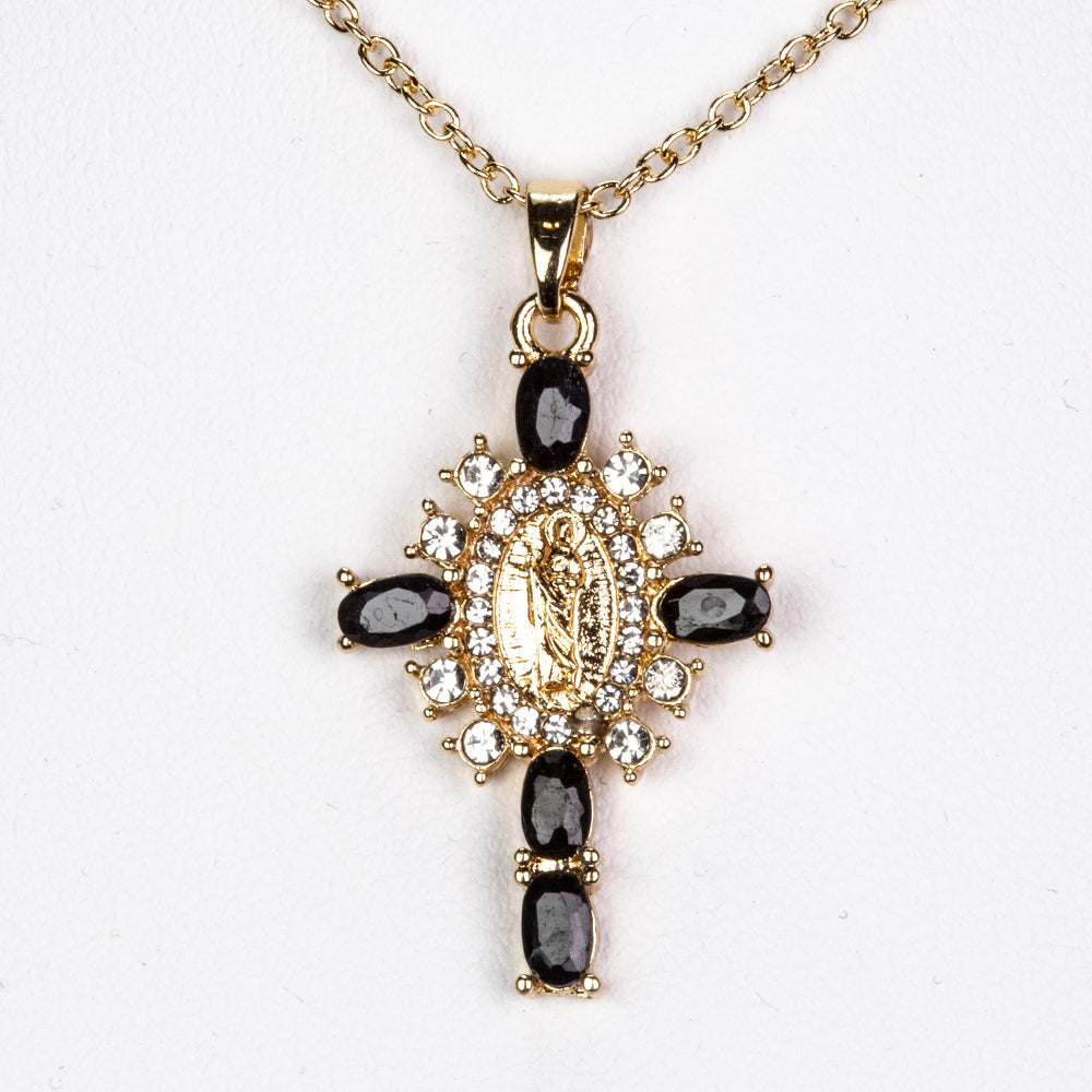 Halskette aus goldplattierter Legierung mit Saphir und weißem Emporia® Kristall 1 