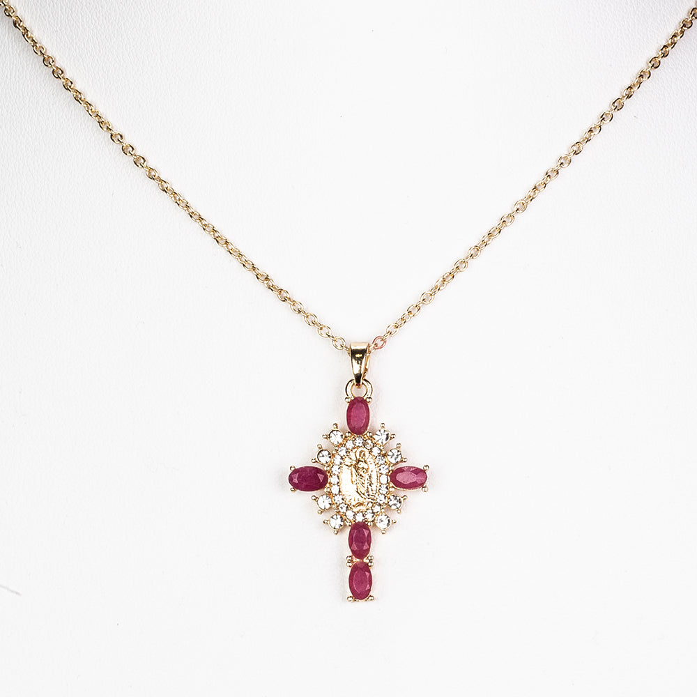 Halskette aus goldplattierter Legierung mit Rubin und weißem Emporia® Kristall 4 