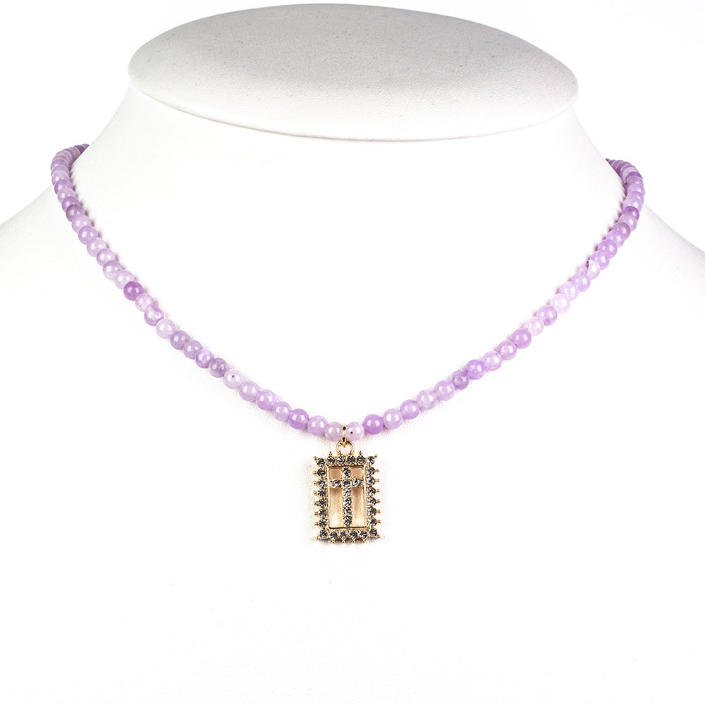 künstlicher Perle Halskette mit Lavendelquarz und weißem Emporia® Kristall 2 