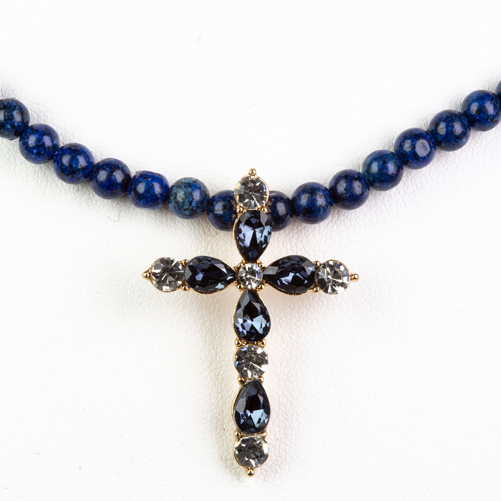 Halskette aus goldplattierter Legierung mit Lapislazuli und blauem Emporia®-Kristall 1 