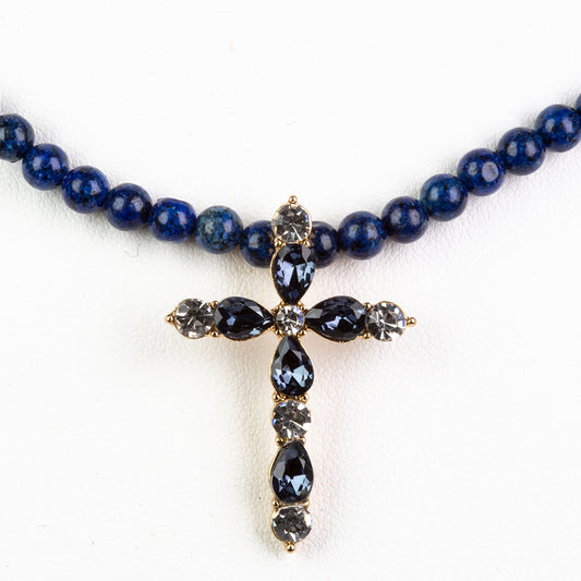 Halskette aus goldplattierter Legierung mit Lapislazuli und blauem Emporia®-Kristall