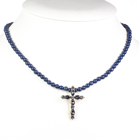 Halskette aus goldplattierter Legierung mit Lapislazuli und blauem Emporia®-Kristall