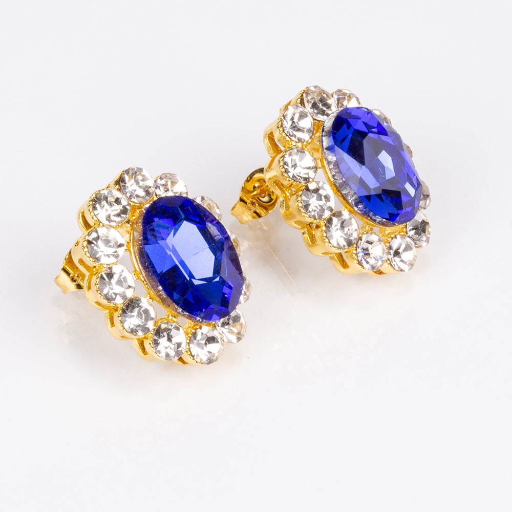 Schmuckgarnitur aus aus goldplattierter Legierung mit blauem Emporia®-Kristall und weißem Emporia® Kristall