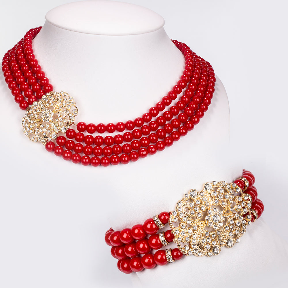 Schmuckgarnitur aus aus goldplattierter Legierung mit weißem Emporia® Kristall