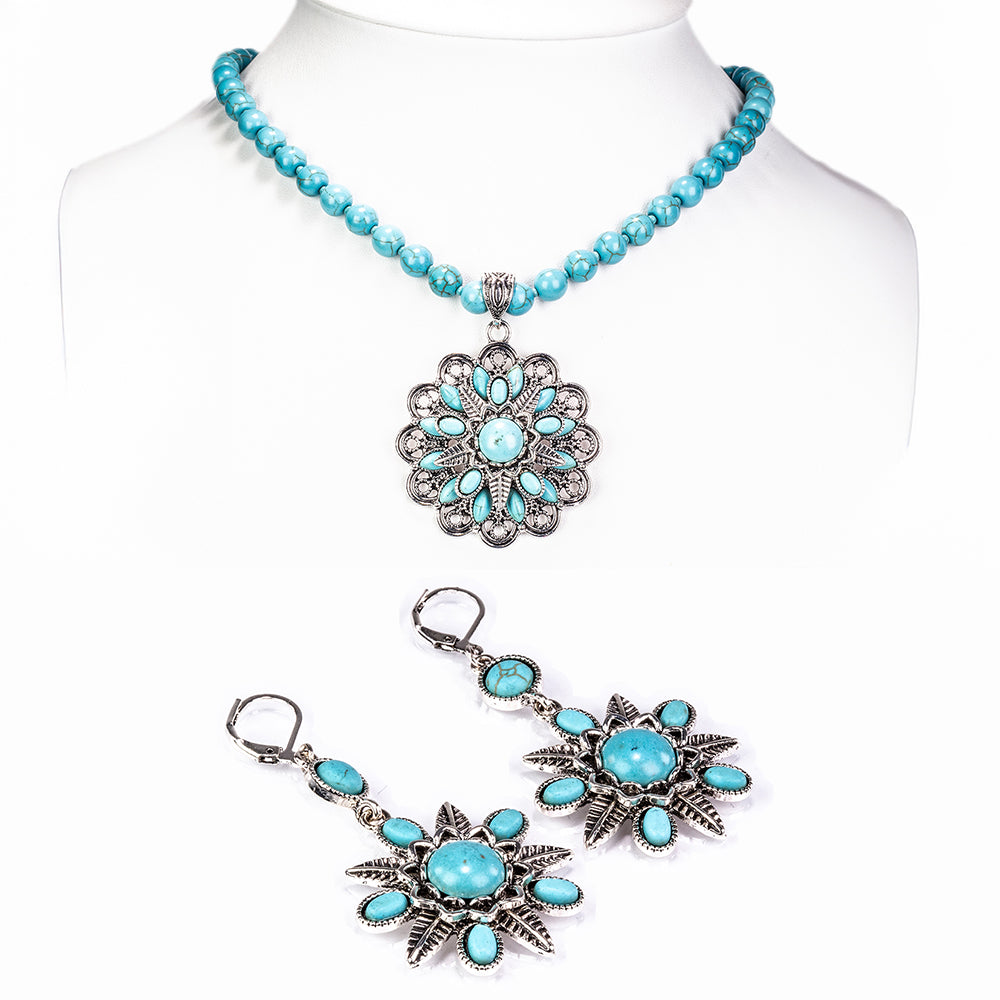 Schmuckgarnitur aus aus goldplattierter Legierung mit Türkis