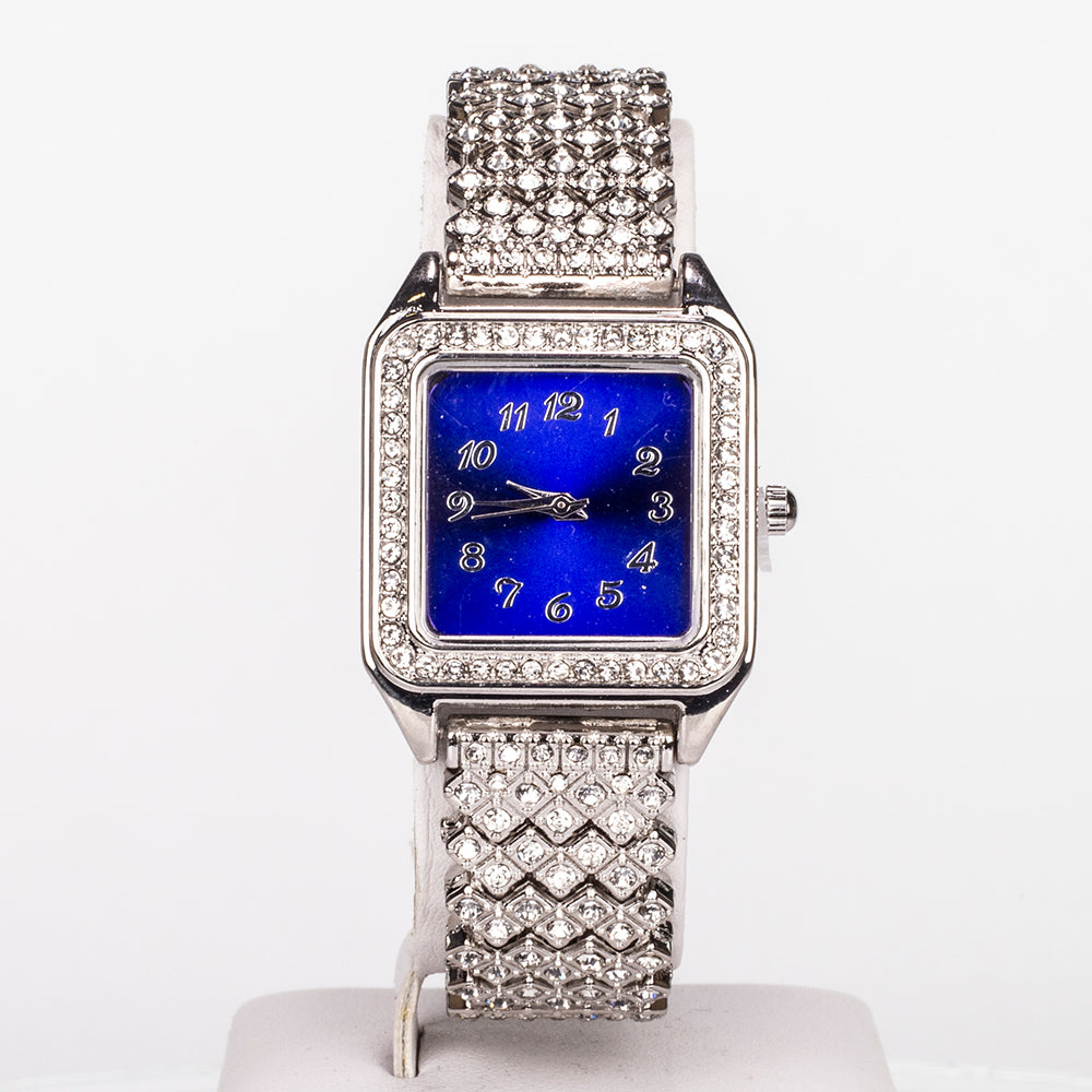 Uhr aus goldplattierter Legierung mit blauem Emporia®-Kristall und weißem Emporia® Kristall