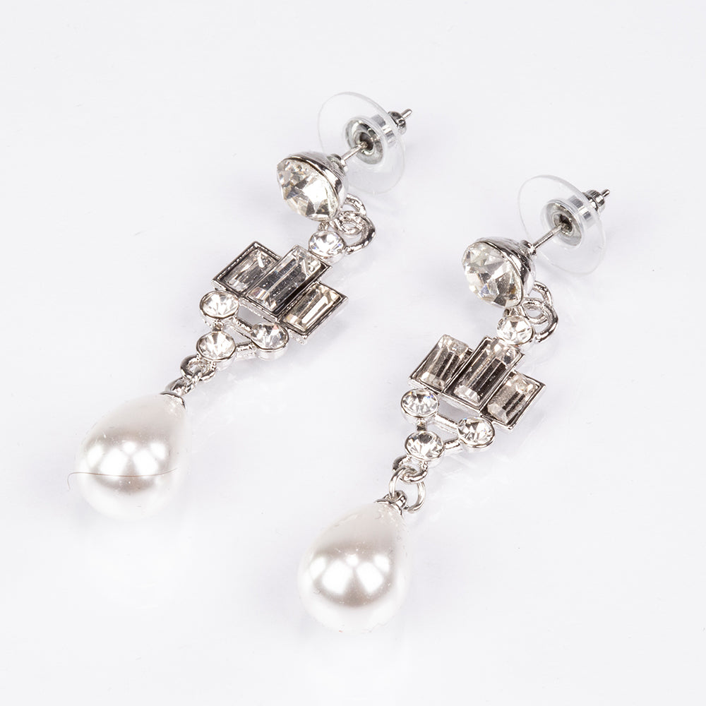 Schmuckgarnitur aus aus goldplattierter Legierung mit Glasperle und weißem Emporia® Kristall 2 