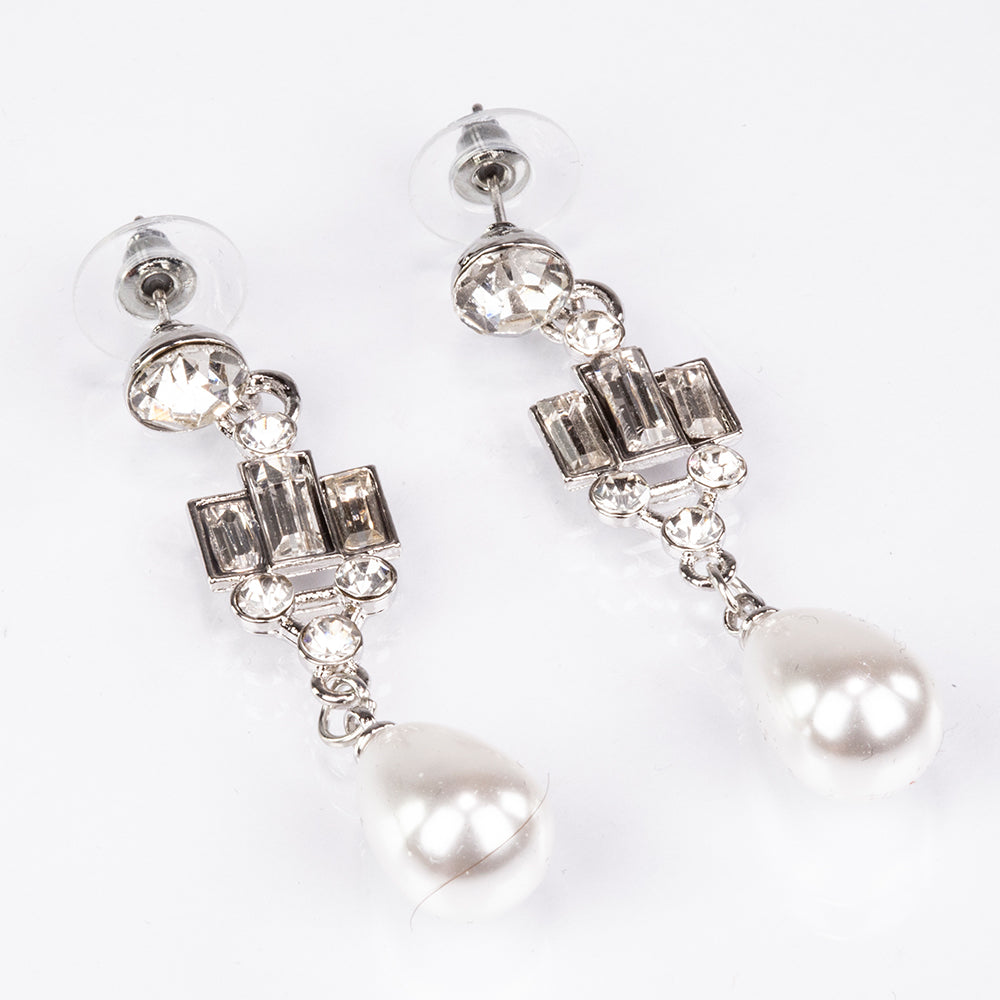 Schmuckgarnitur aus aus goldplattierter Legierung mit Glasperle und weißem Emporia® Kristall 3 