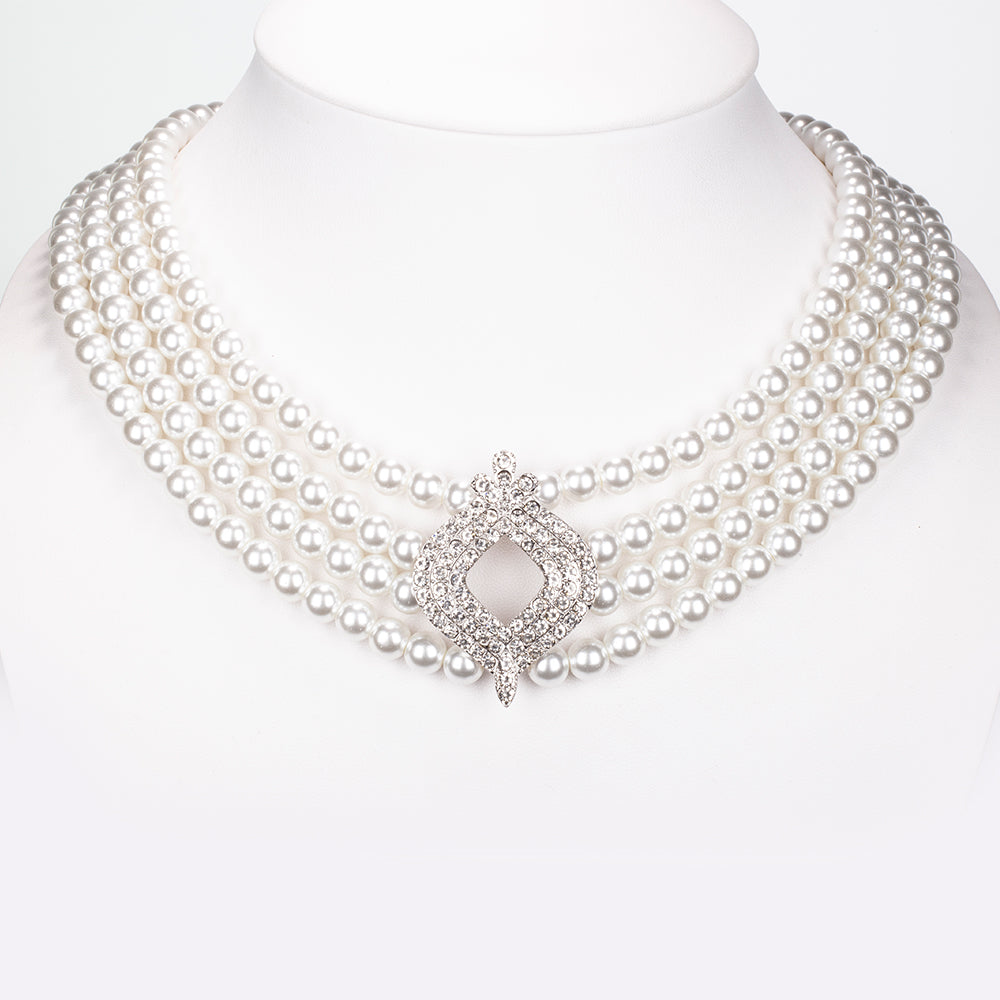 Schmuckgarnitur aus aus goldplattierter Legierung mit Glasperle und weißem Emporia® Kristall 5 