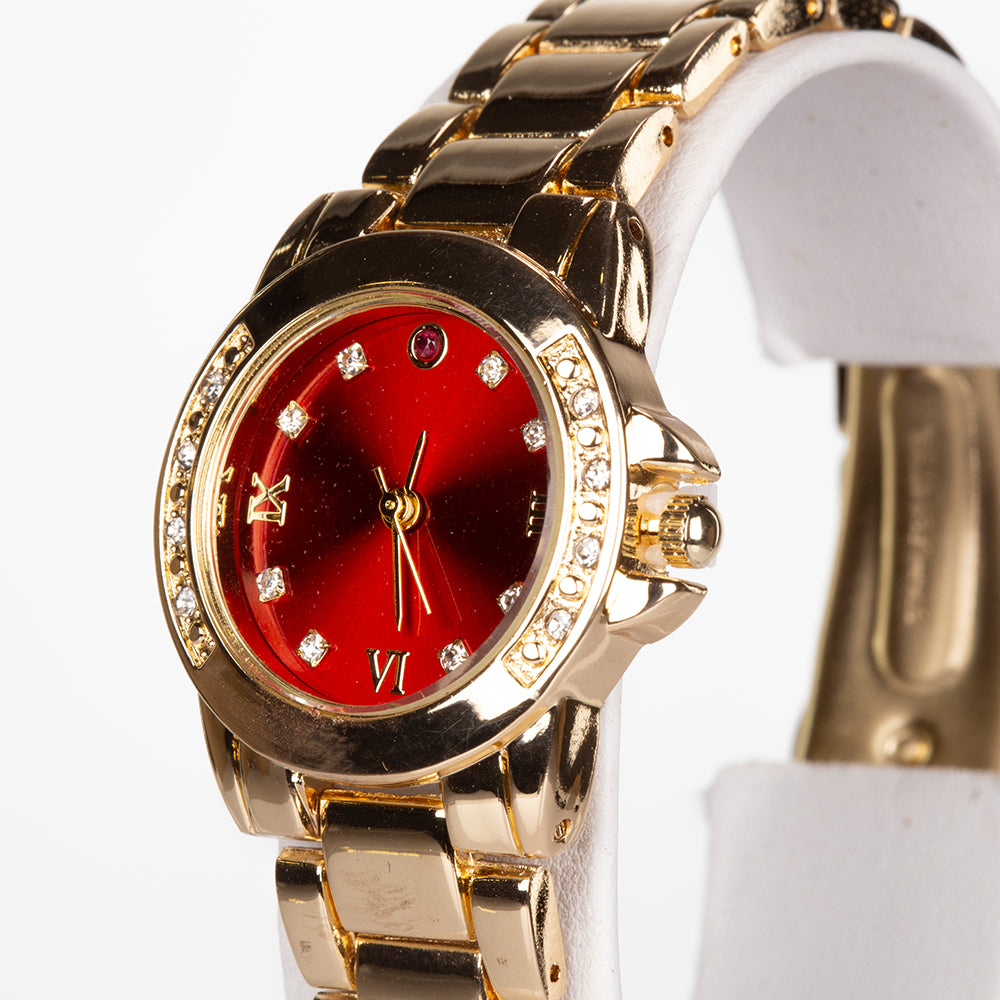 Uhr aus goldplattierter Legierung mit Rubin und weißem Emporia® Kristall 5 