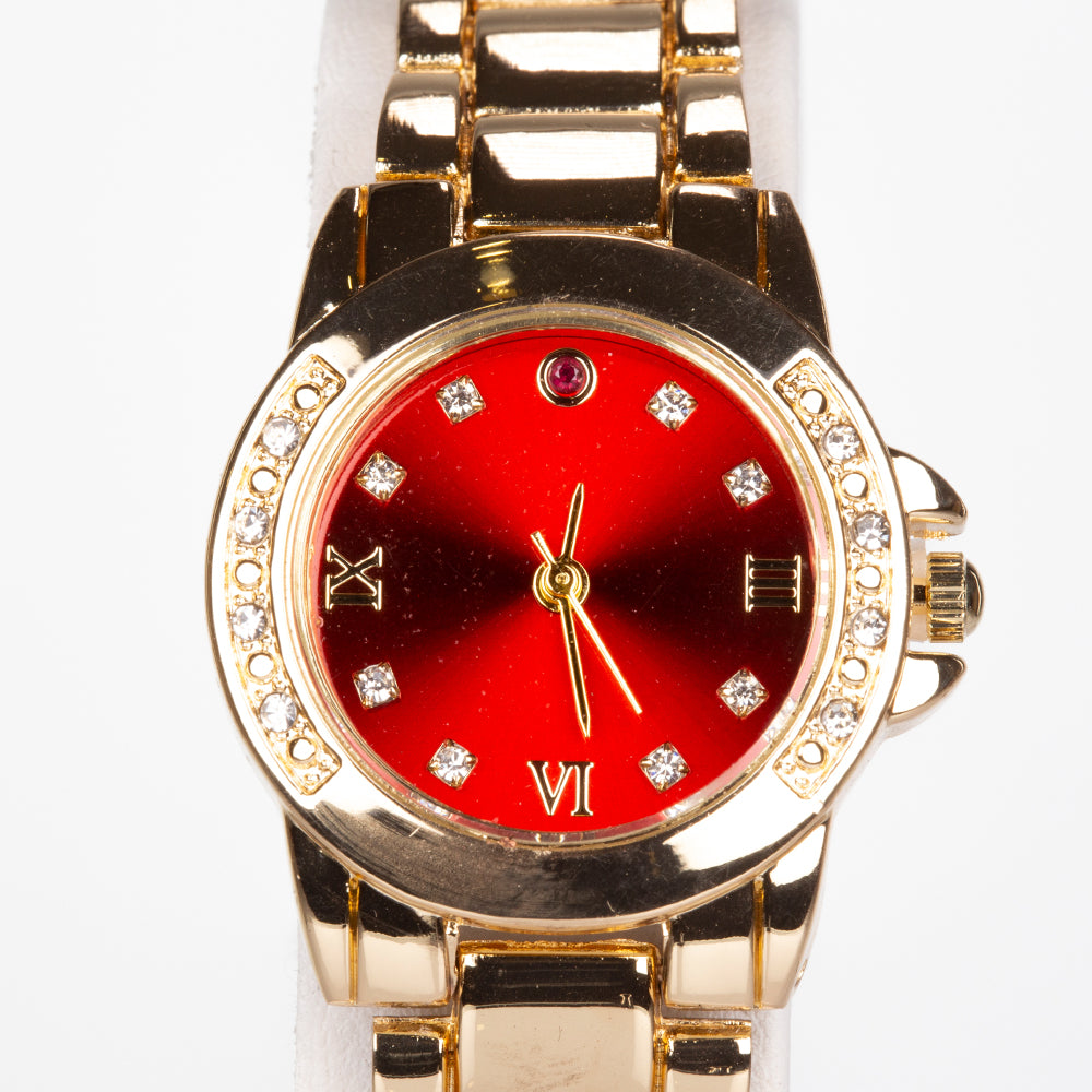 Uhr aus goldplattierter Legierung mit Rubin und weißem Emporia® Kristall 6 