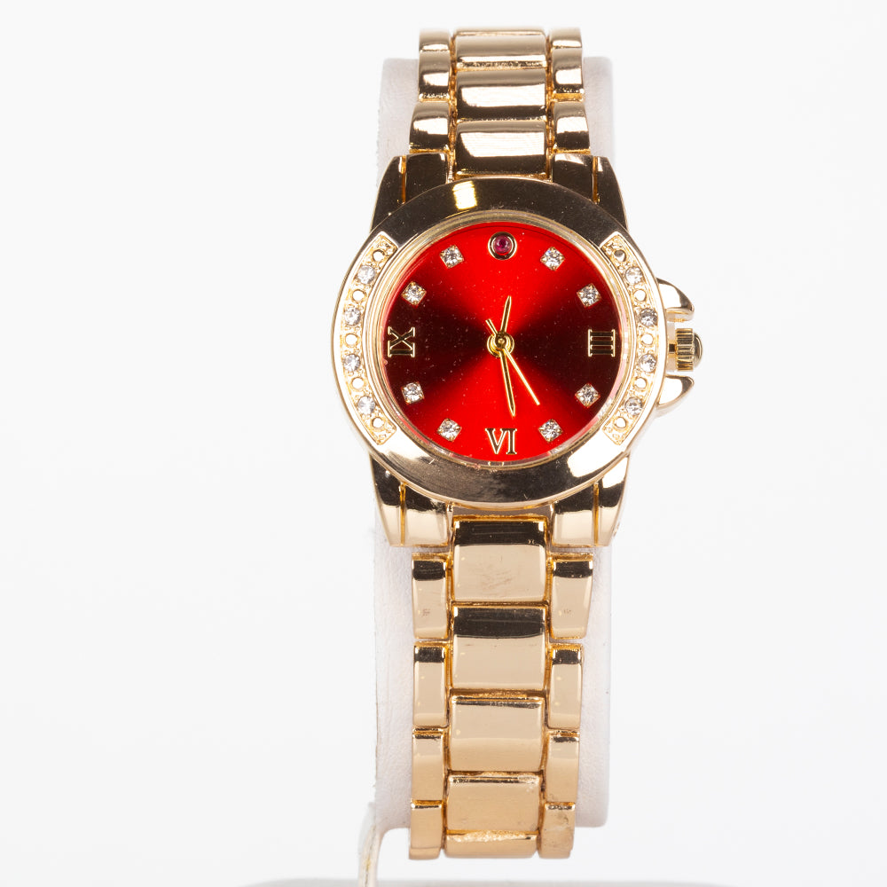 Uhr aus goldplattierter Legierung mit Rubin und weißem Emporia® Kristall 7 