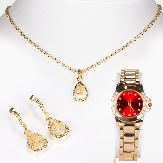 Uhr aus goldplattierter Legierung mit Rubin und weißem Emporia® Kristall