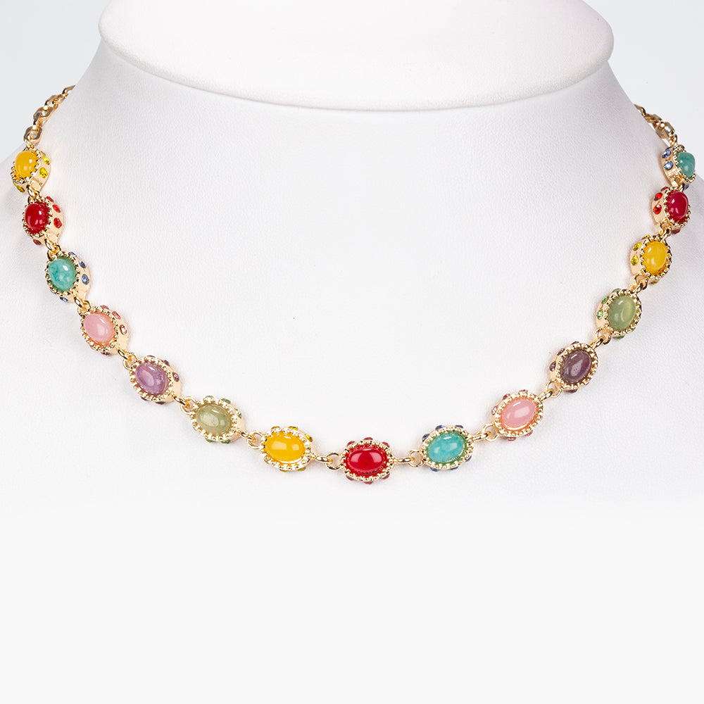 Halskette aus goldplattierter Legierung mit rotem Achat und Amethyst 1 