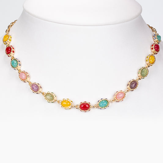 Halskette aus goldplattierter Legierung mit rotem Achat und Amethyst