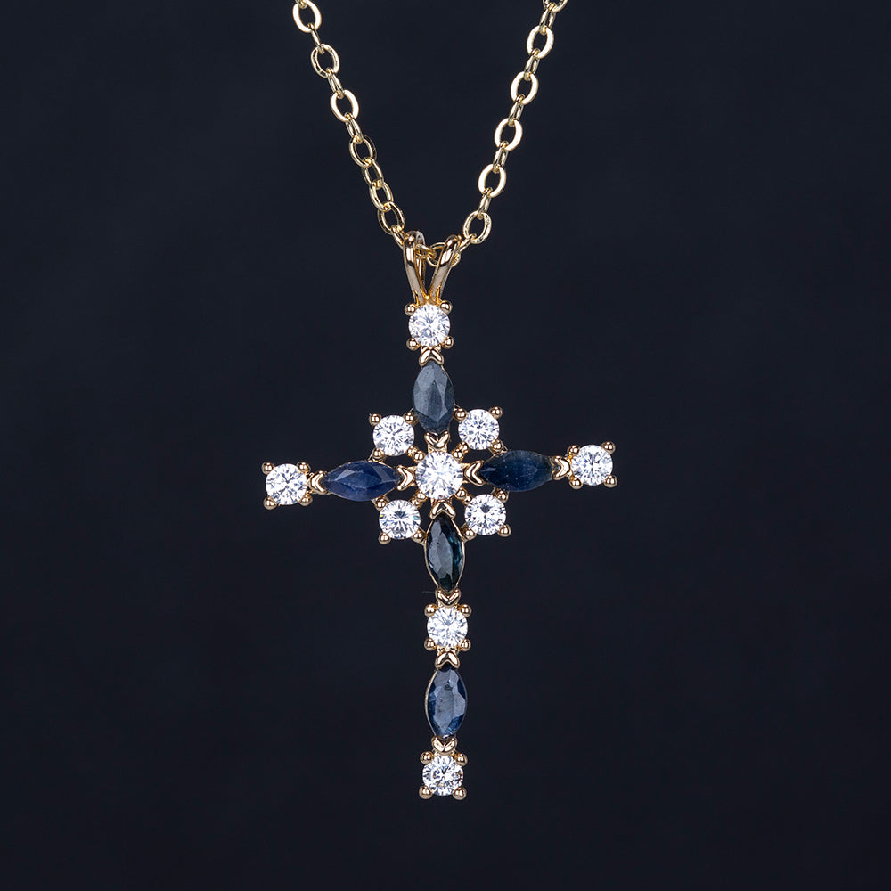 Halskette aus goldplattierter Legierung mit Saphir und weißem Emporia® Kristall 2 
