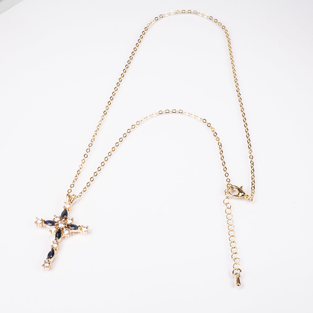 Halskette aus goldplattierter Legierung mit Saphir und weißem Emporia® Kristall