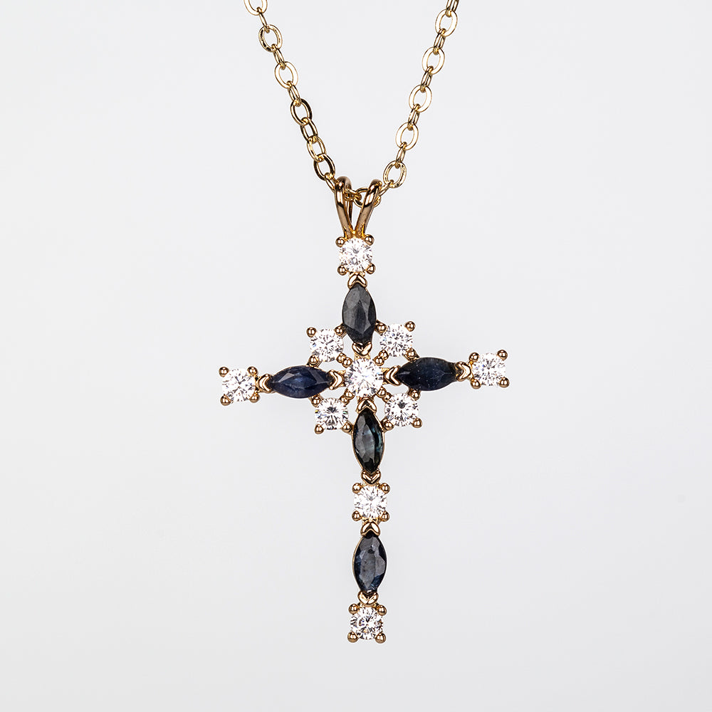 Halskette aus goldplattierter Legierung mit Saphir und weißem Emporia® Kristall 4 